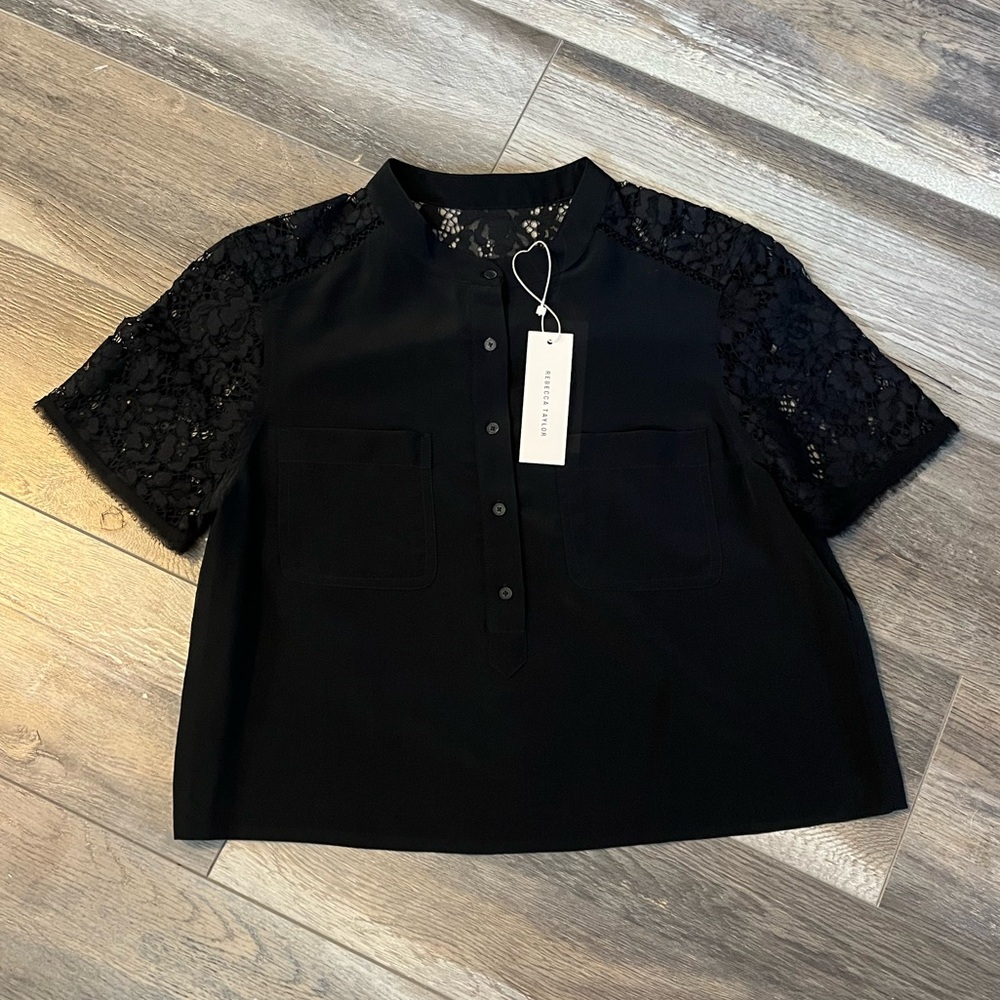 Rebecca Taylor Silk Lace Crop Top Blouse